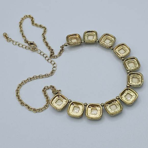 Square Station Necklace Cream Gems Goldtone Picture Frame Feminine Jewelry - Picture 7 of 8